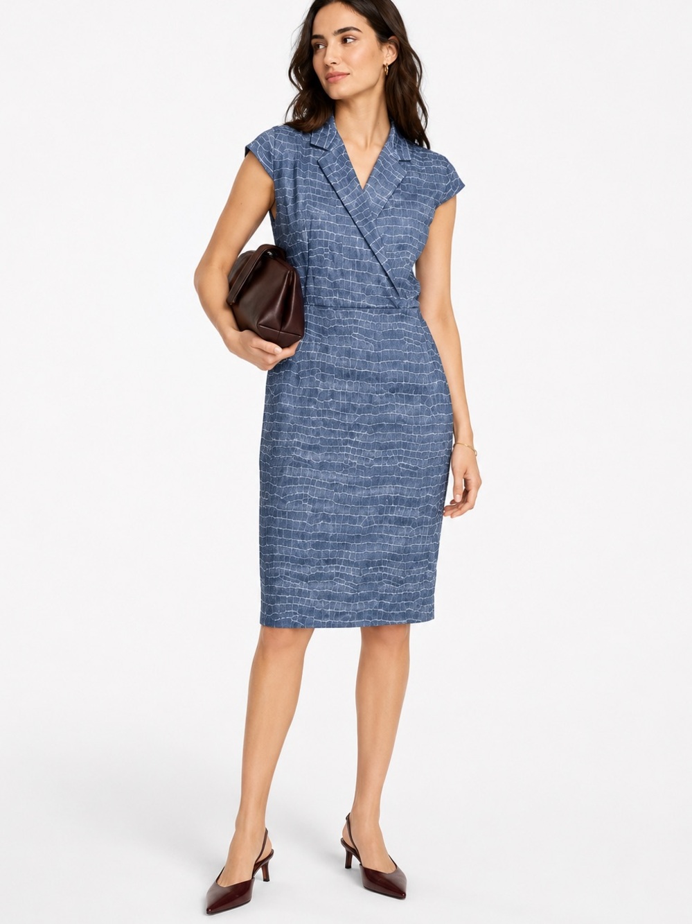 Max Mara Nichols Croc Print Wrap Dress Blue SZ 12